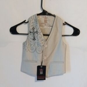 Kids Beige Vest with Embroidered Cross